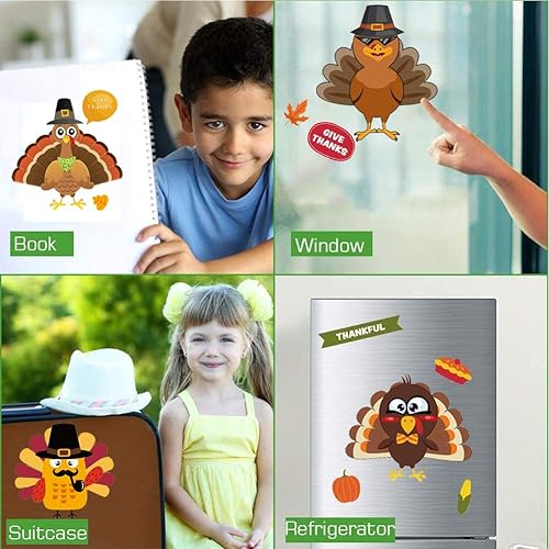 Miniatura 7 de Calcomanías de pavo de Acción de Gracias para niños, haz un pavo para juegos de fiesta de Acción de Gracias, calcomanías de cara de pavo para