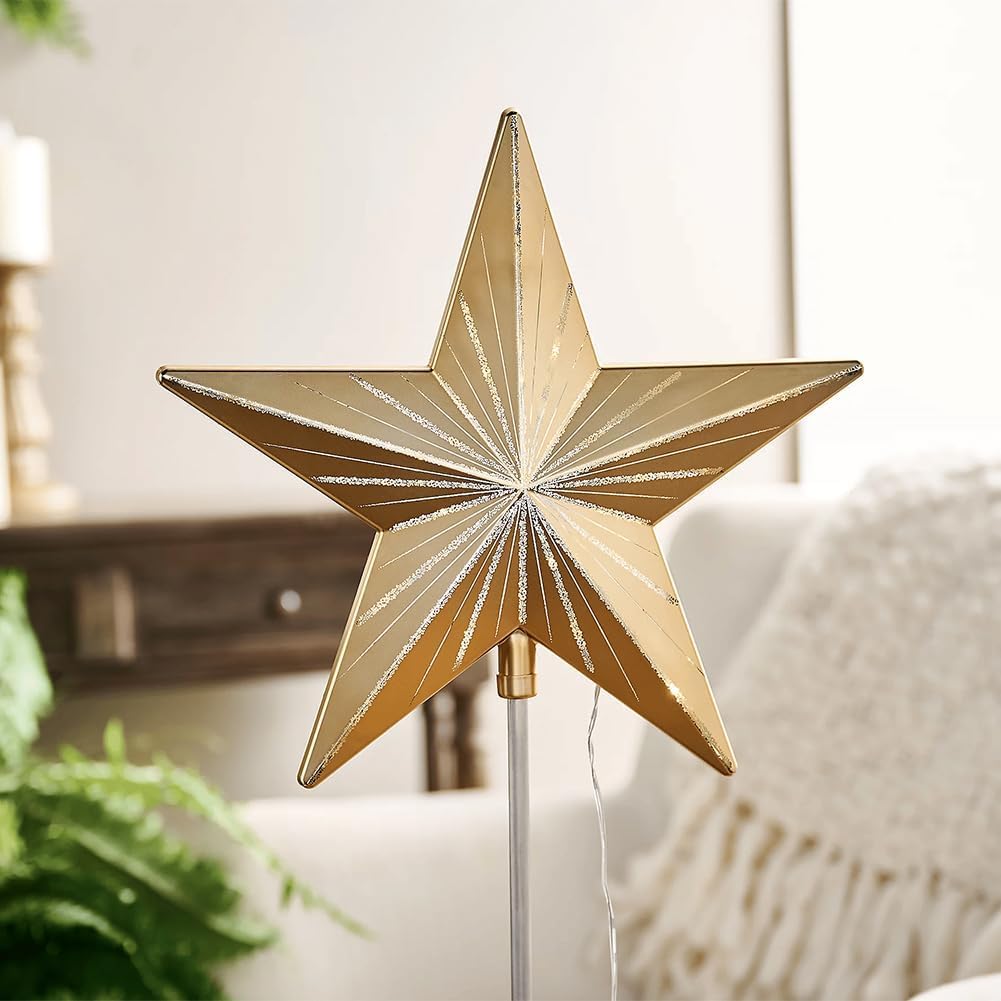 Decoración elegante para árbol de Navidad, decoración de festivales en forma de estrella, para uso en interiores y exteriores, suministros de fiestas, adorno de vacaciones
