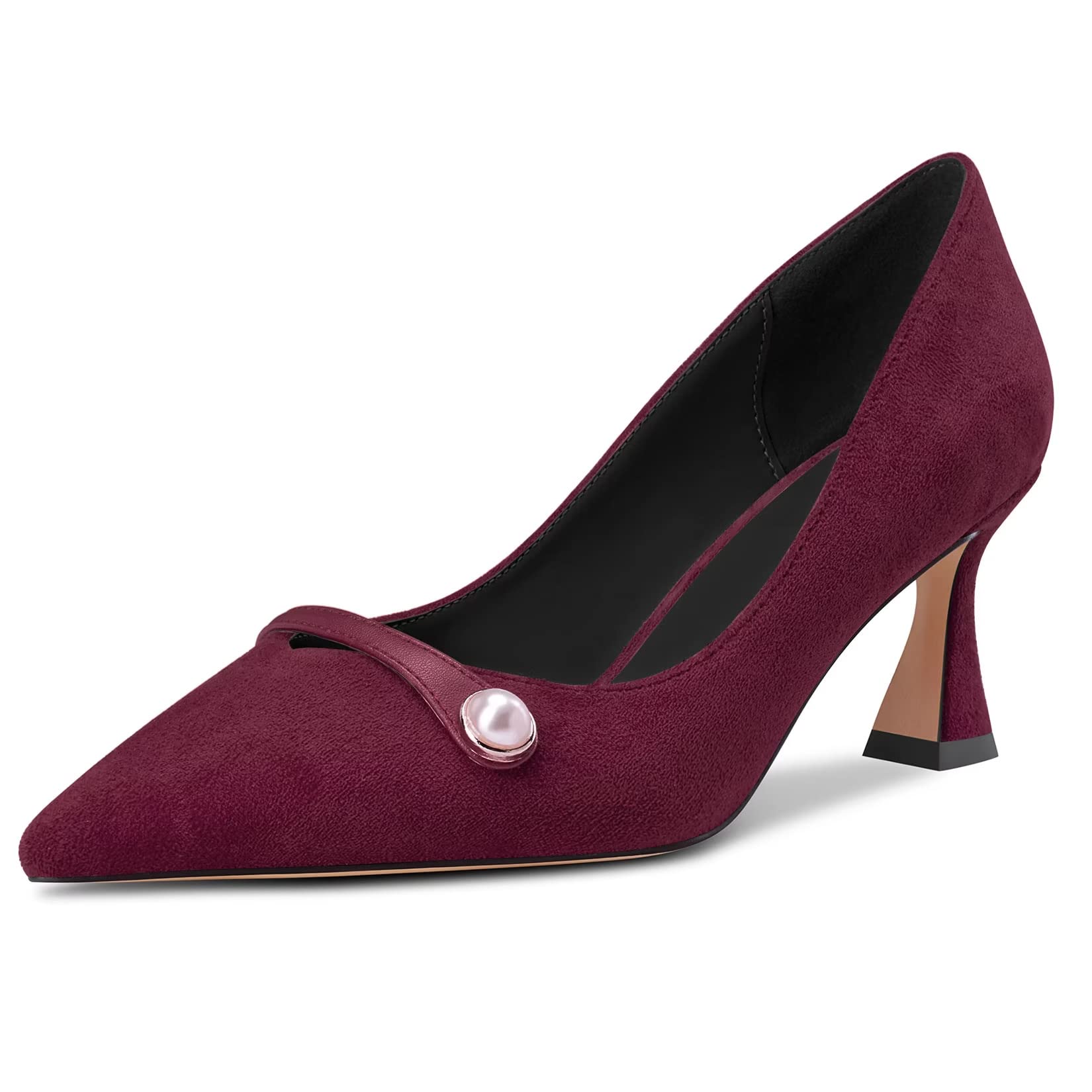 HDEUOLM Women Chunky Block Mid Heel Pointed Toe Pumps Slip-on Wedding Dress 2.6 Inches Heels