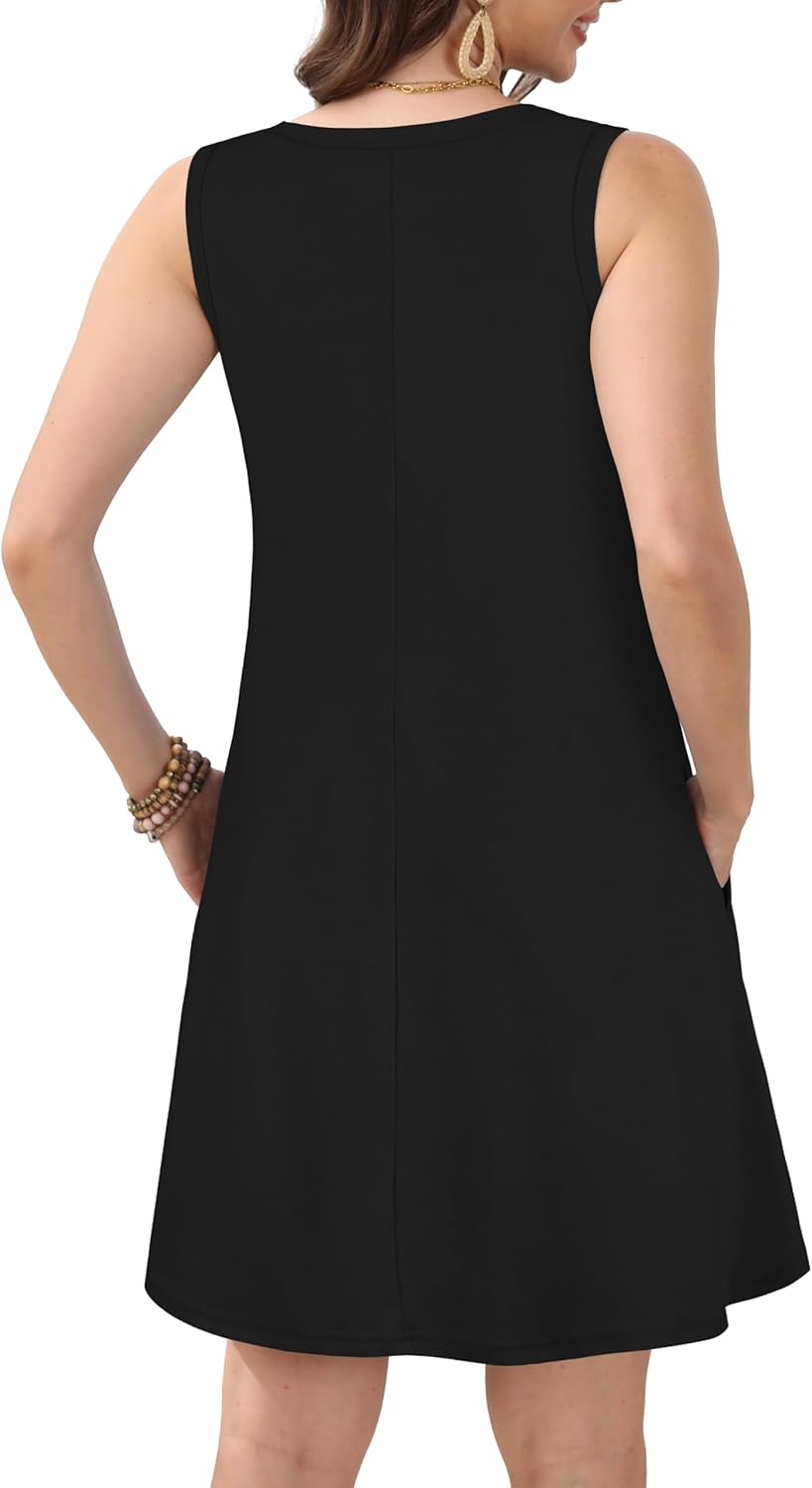 Womens Summer Dresses Casual Sleeveless Tshirt Sundress Beach Cover Up with Pockets Loose Tank Dress - Image 6