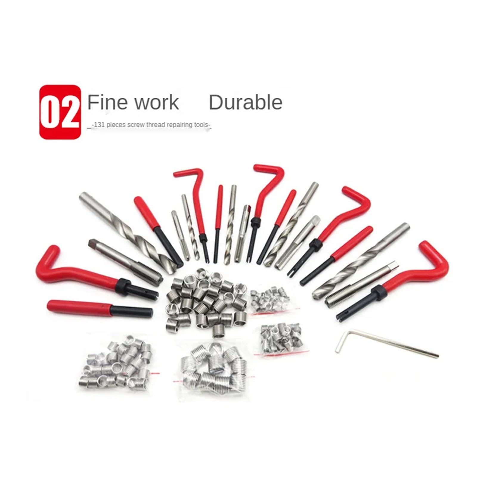 Kit di riparazione filettatura elicoidale, punte elicoidali, M5, M6, metrico 8, metrico 10, M12, 131 pezzi. Per principianti fai da te