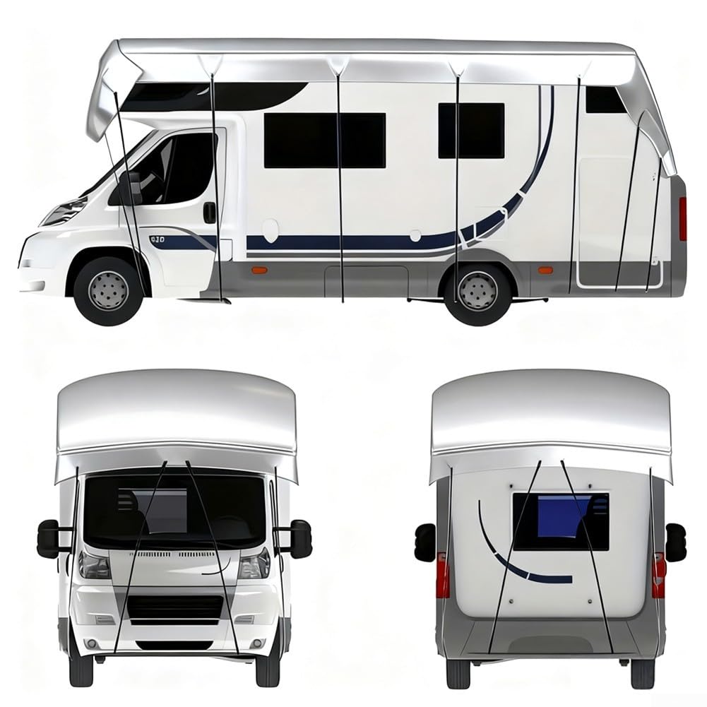 Copertura per camper Oxford 210D, impermeabile, a prova di inverno, con parasole, resistente tettoia per rimorchio per neve, ghiaccio, pioggia, grigio, diverse dimensioni disponibili (8,5 m x 3 m)
