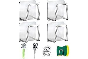 Sponge Holders for Kitchen Sink, Adhesive and Waterproof, Silver 4 Pack