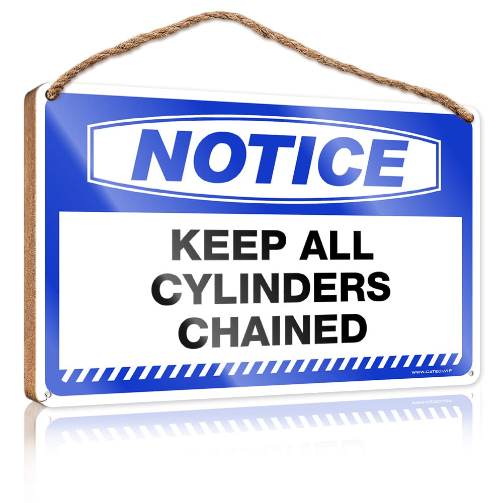 HELIOFORGE Hanging Bathroom Sign Notice Keep All Cylinders Chained Wooden Sign(23X35CM)
