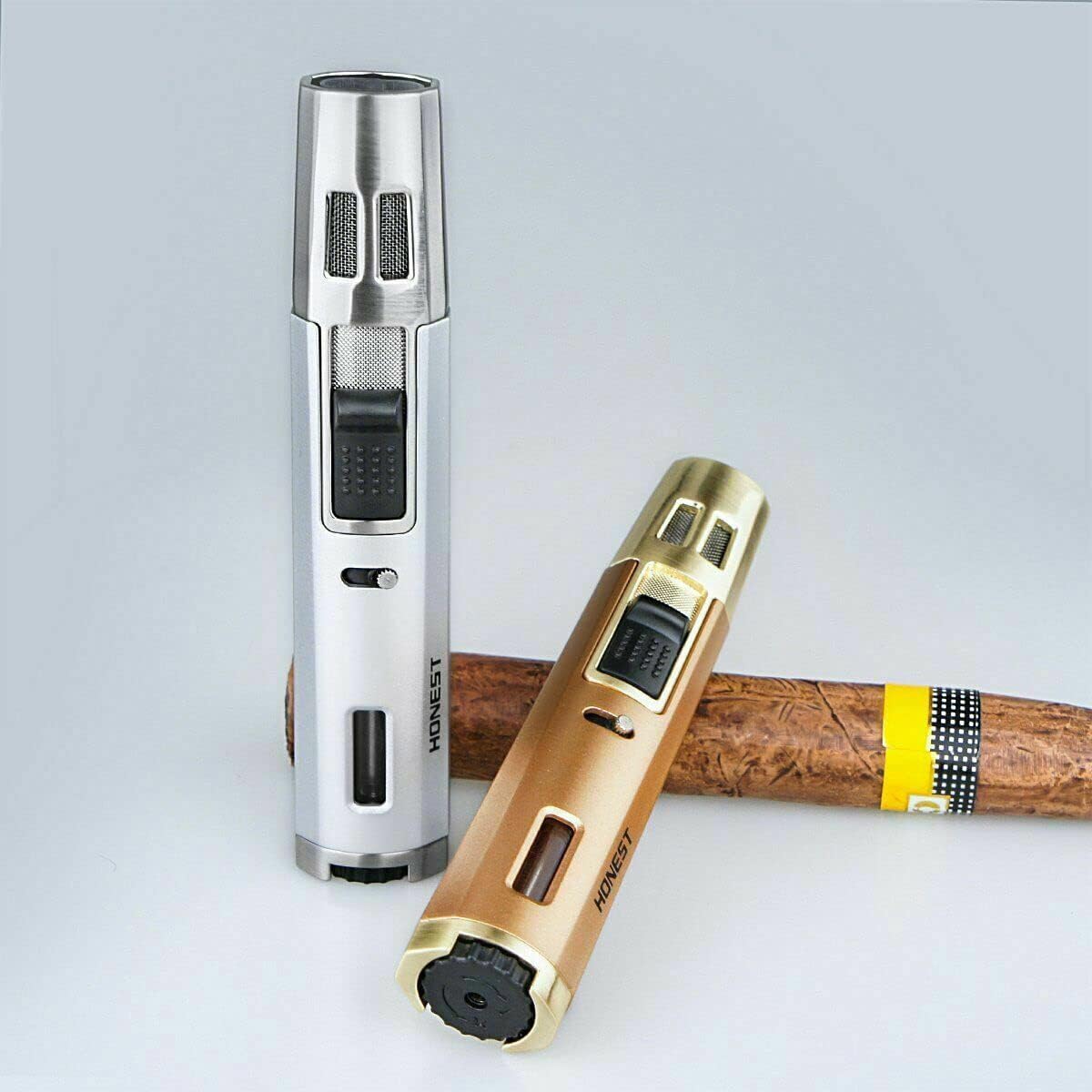 Torch lighters, JUN-L Refillable Butane Torch Adjustable Pen Lighter Double Flame Lighter Jet Flame Lighters Multipurpose for Grill BBQ Camping