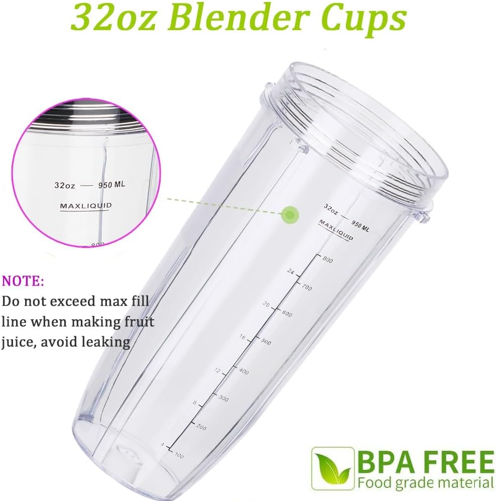 [New Model] Replacement 7 Fins Male Blade&32oz Blender Cup Compatible For Nutri Ninja Blender [4 Inch Male 7 Fins Blade]
