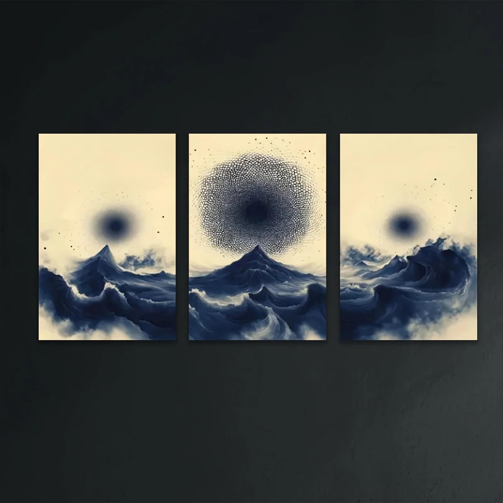 Yocheng 3pcs Abstract Blue Wave And Dot Pattern Canvas Art,Prints, Paintings For Living 50x70cmx3 No Frame