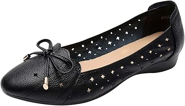 Women's Genuine Leather Comfort Shoes Soft Sole Ballerinas Low Wedge Heel Slippers