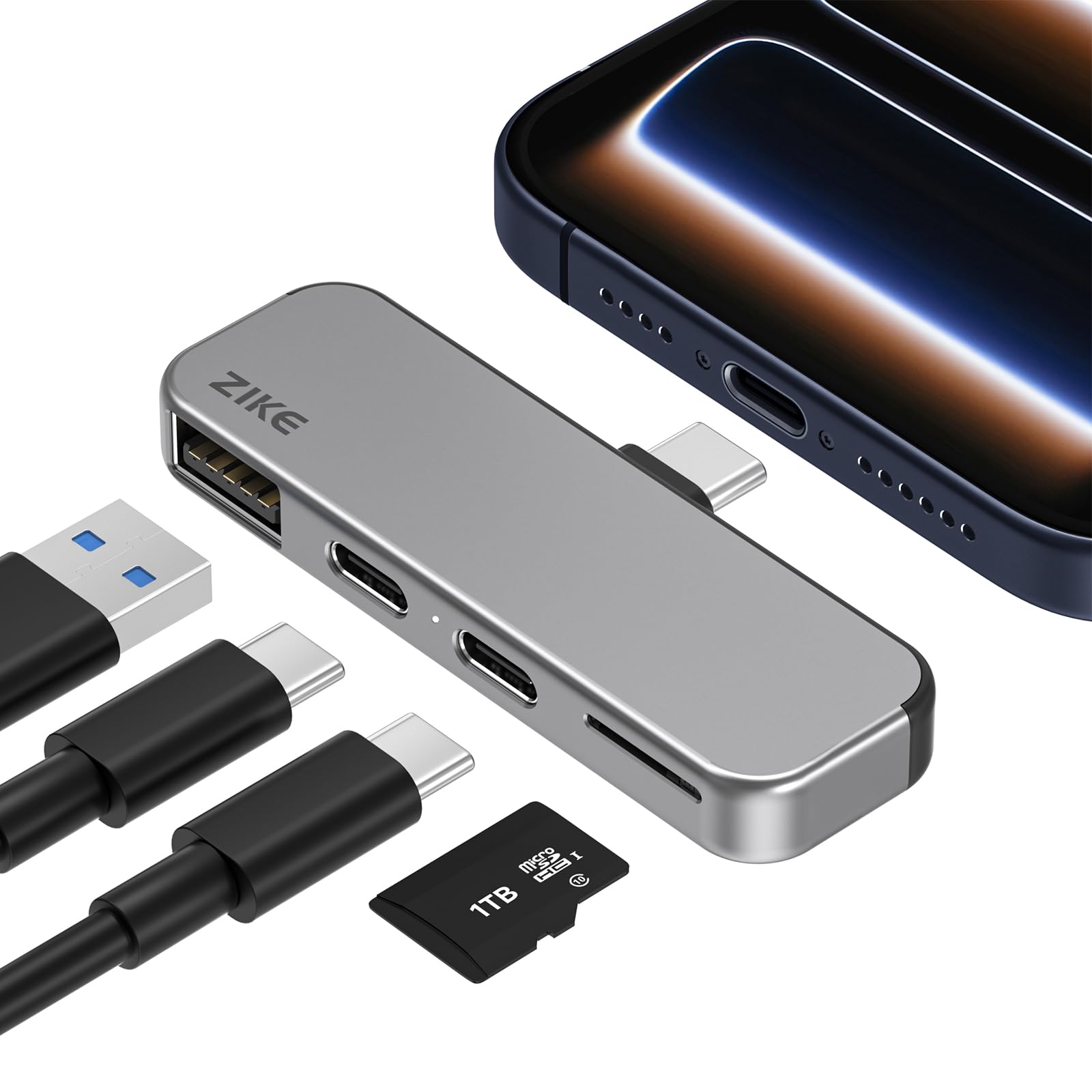 Amazon.com: ZIKE USB-C iPhone Hub, 4-in-1 Type-C Adapter for Data