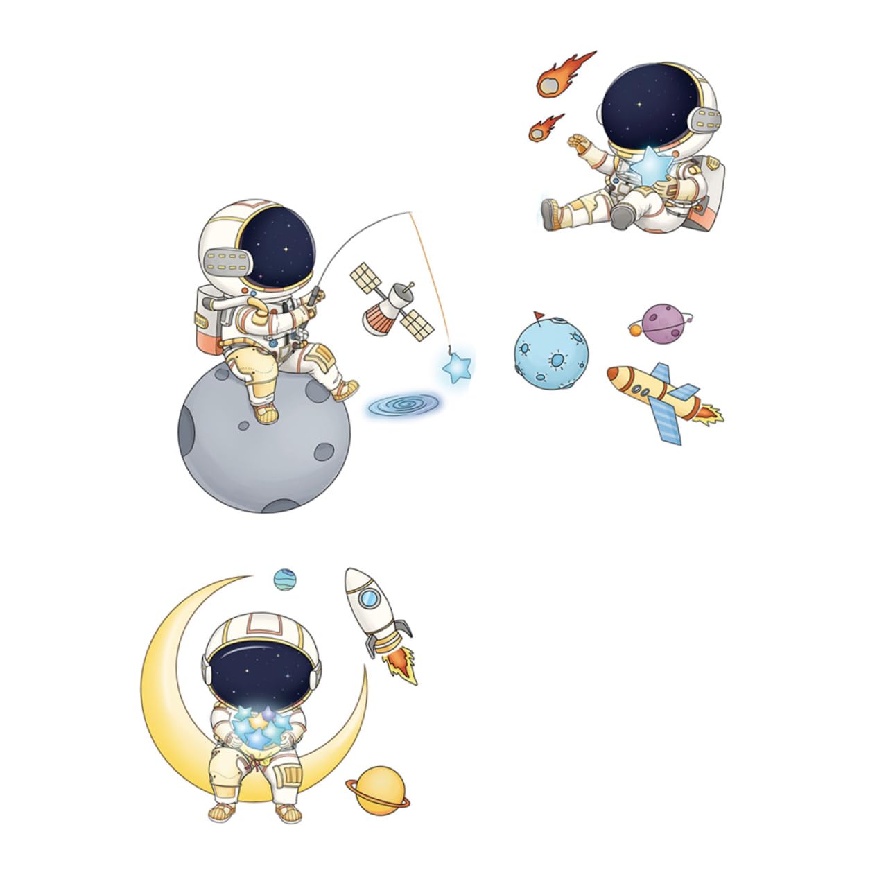 Autocollants muraux astronaute colorés VICASKY pour chambre enfant