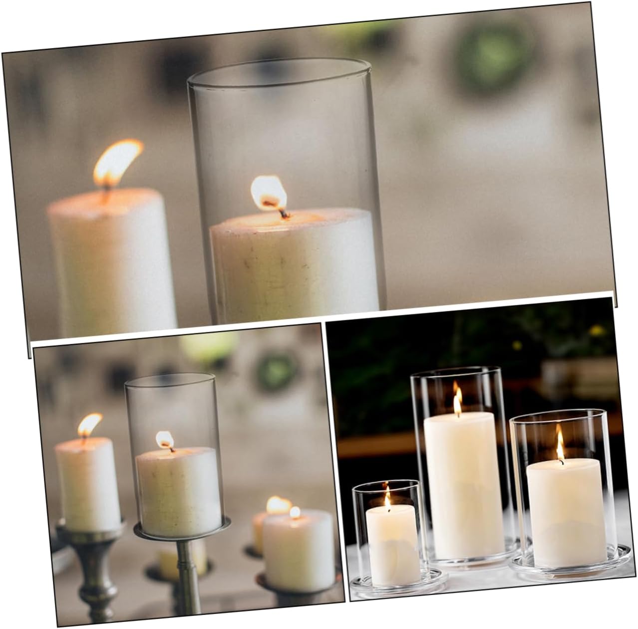 UKCOCO 3Pcs Transparent Glass Candle Holder Clear Cylinder Chimney Shades for Desktop Decoration Glass Candle Covers for Home Wedding Banquet Ambiance