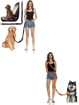 Hands Free Dog Leash, 2-in-1 Multifunctional Crossbody Dog Leash, Waist Belt with a Detachable Car Seatbelt and Double-Sided Reflective,Walking, Hiking, Travel etc.