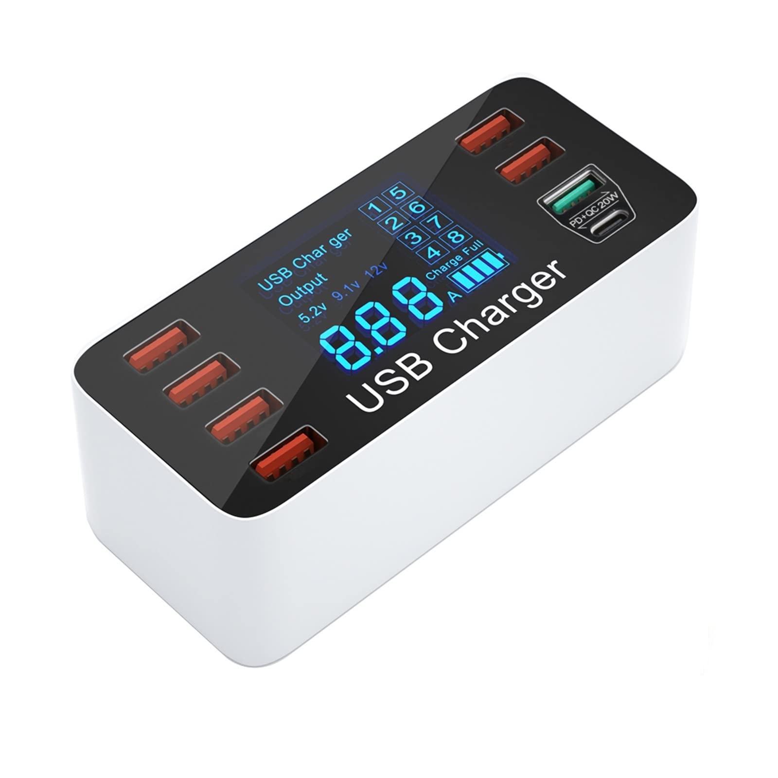 Stazione di ricarica for più dispositivi, adattatore for caricabatterie rapido 3.0 a rapida 8 for telefono tipo C con stazione USB for Design portatile(6USB QC3.0 Type C)