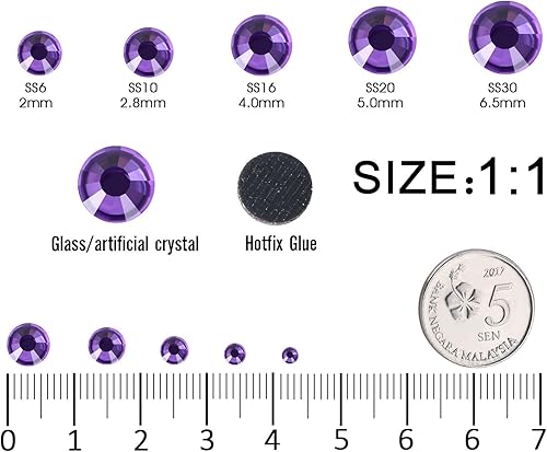 Miniatura 2 de 1440 unidades de diamantes termoadhesivos SS20 púrpura2 para ropa, tela, camisas, manualidades, decoración con purpurina y parte trasera plana y