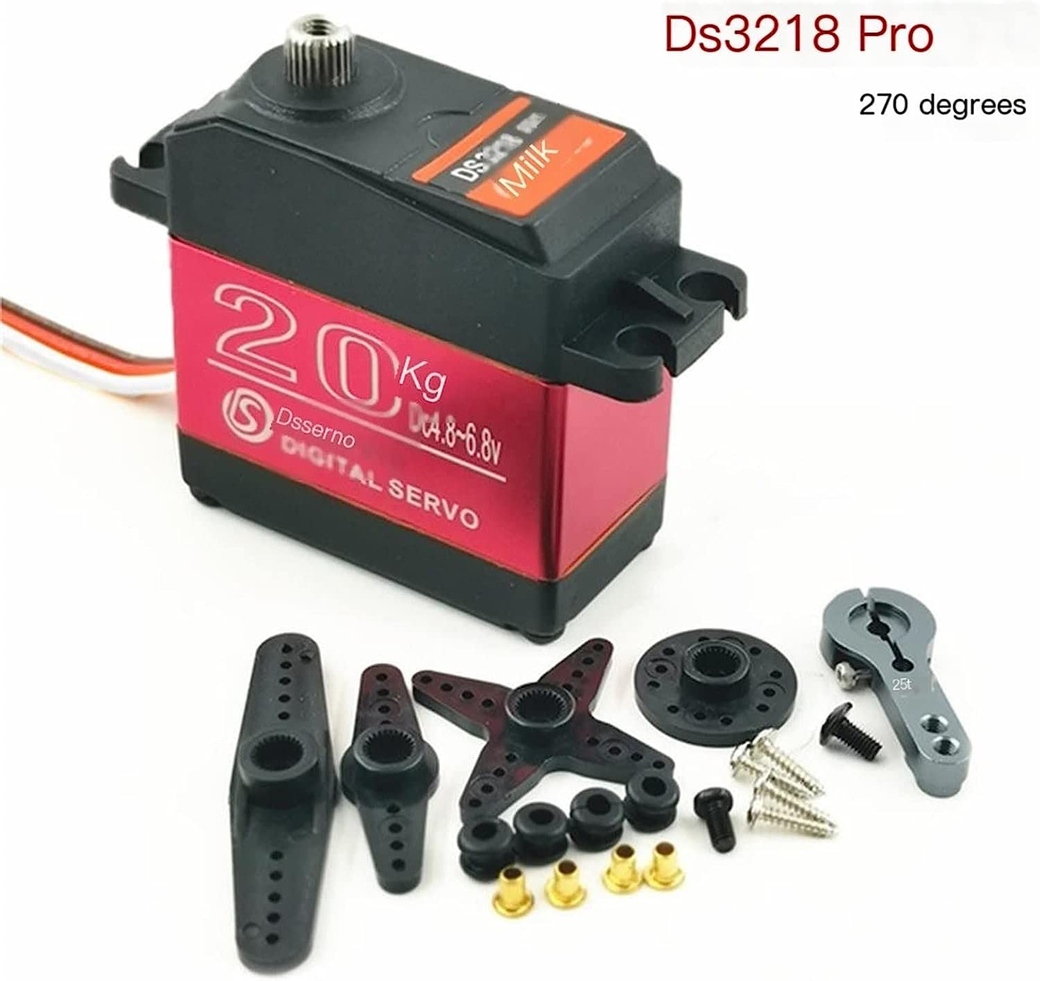 YUNIQUE GREEN-CLEAN-POWER - Servomoteur Numérique DS3218 PRO 6V 20KG | Contrôle Précis 180 Degrés | Étanche pour Robotique et Modélisme | Inclut Pignon 25T, Aluminium