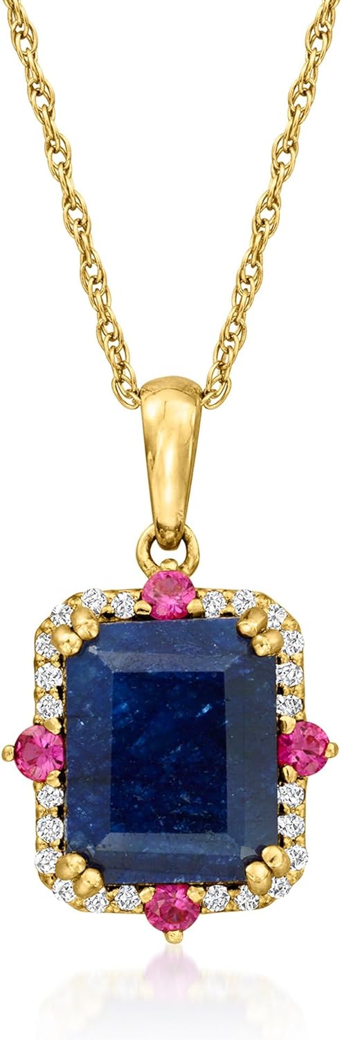 Ross-Simons 4.20 Carat Blue Sapphire Pendant Necklace With .20 ct. t.w. Pink and White Sapphires in 18kt Gold Over Sterling. 18 inches