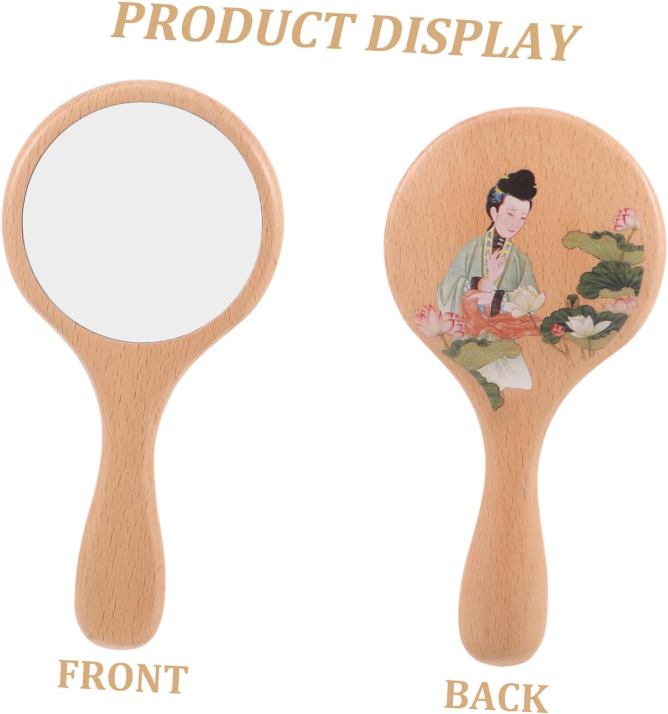 Healifty Vintage Wooden Handheld Makeup Mirror with Ergonomic Handle Compact Small Portable Cosmetic Mirror for Travel and Daily Use Stylish Retro Design Women