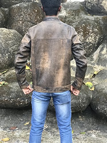 Image of Luis Legends Men's Cafe Racer Triple Stitch Distressed Brown Wax Vintage Leather Jacket