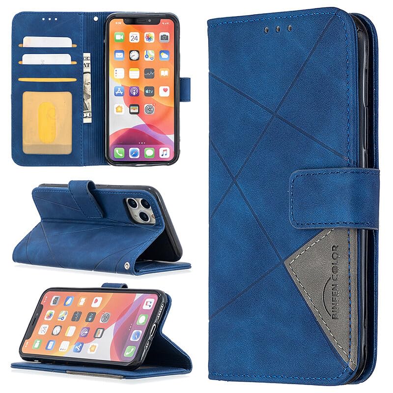 Generic etui kompatybilne z iPhone 15 Plus (kolor: niebieski) trwały skórzany portfel magnetyczne etui z klapką do gniazd kart telefonicznych