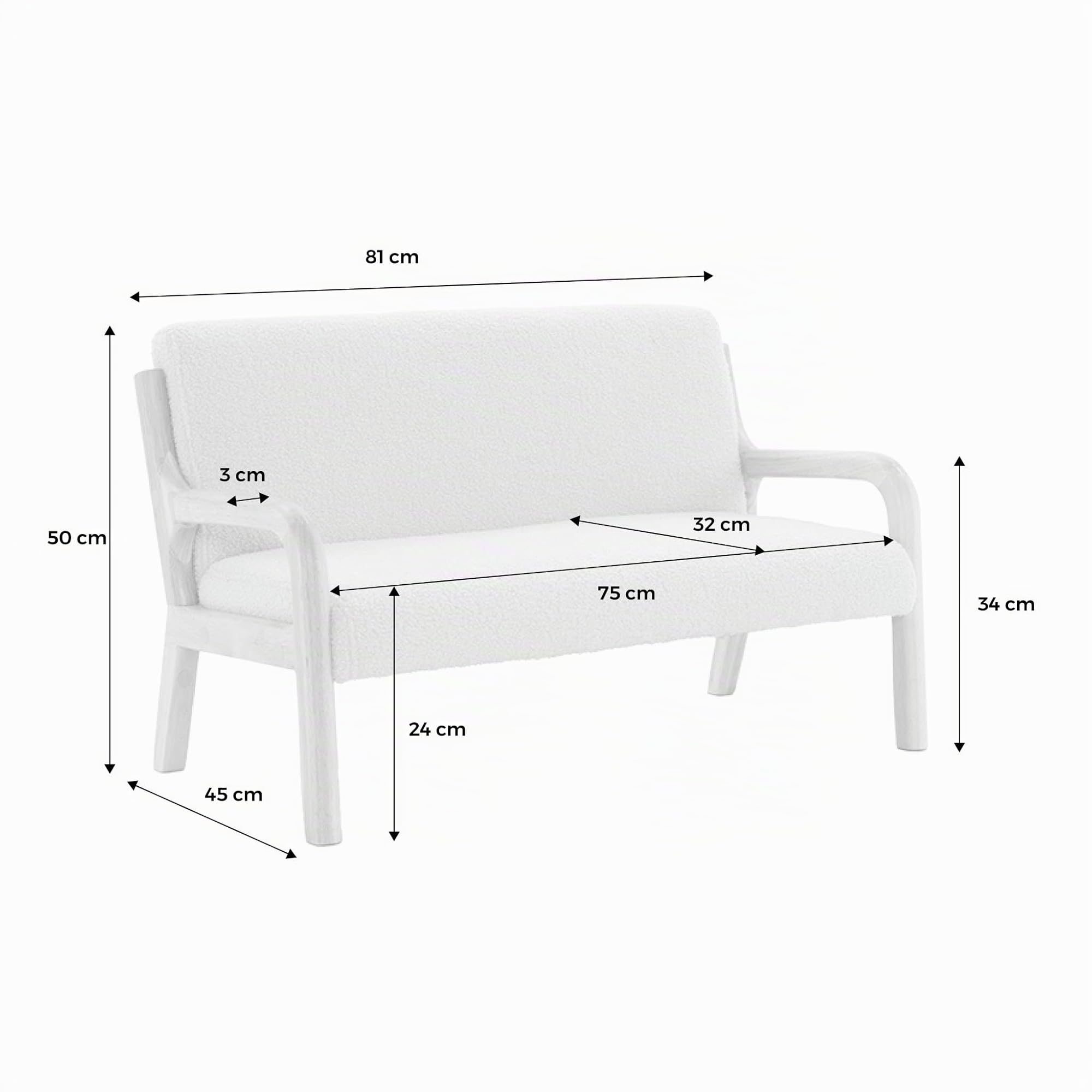 Alice's Garden sweeek - Banquette scandinave Enfant en Bois et Tissu Bouclette Beige 2 Places