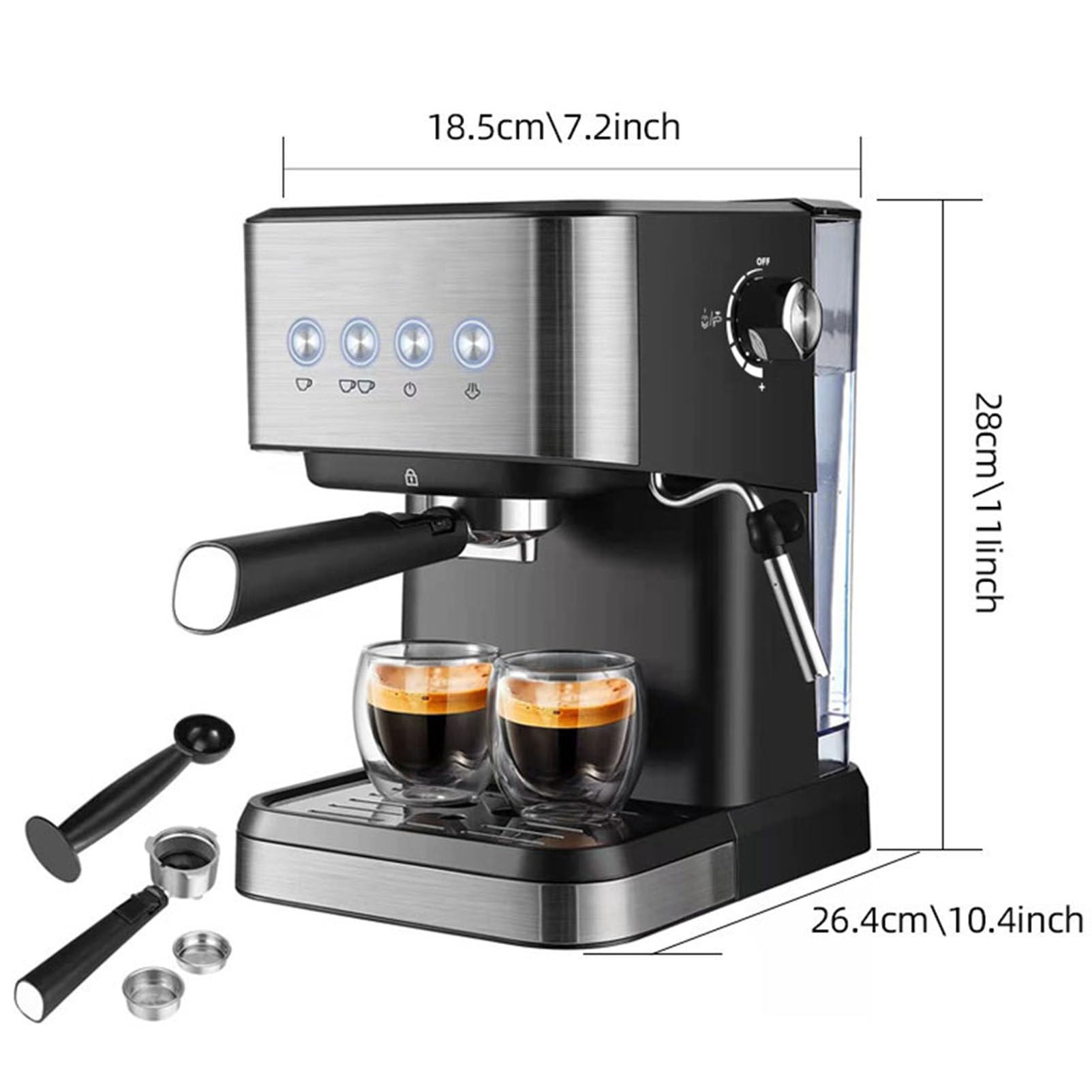 Cafetera automática, máquina de café Espresso de Grano a Taza con 4 Recetas de un Solo Toque, Panel de Control táctil Suave, cafetera Profesional de 1050 W