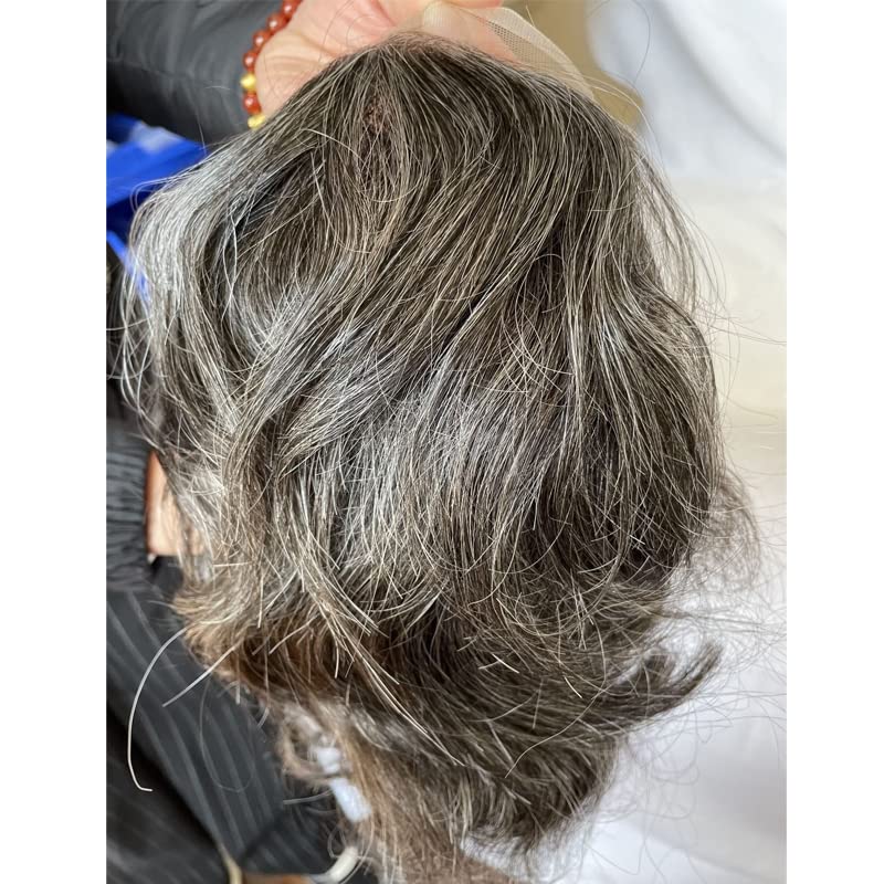 Miniatura 6 de Peluca de cabello humano tipo tupé de repuesto para hombre, con encaje frontal suizo, parte superior con base de encaje y poliuretano alrededor de