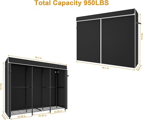 Miniatura 2 de E14C - Sistema organizador de armario resistente, estantes de ropa independientes para colgar ropa, perchero ajustable de 70.1 pulgadas de ancho x
