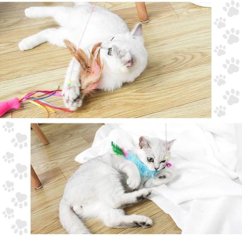 Miniatura 3 de MAIYU Juguete de varita de plumas para gatos, paquete de 3 unidades de alambre de acero, entrenamiento interactivo para gatos, campanas de cuentas,