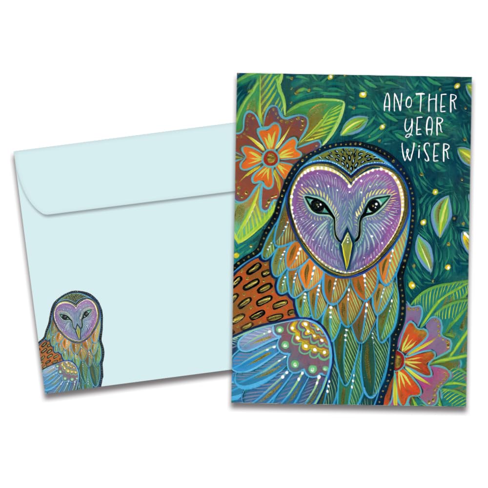 Tree-Free Greetings - Birthday Card - Artful Designs - 1 Card + Matching Envelope - Made in USA - 100% Recycled Paper - 5 x 7 - Another Year Wiser (
