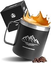 Terra Peak® Premium 350 ml Stainless Steel Thermal Mug with Handle Double-Walled (Keeps Hot for 9 Hours) - Thermal Mug for Coffee & Tea - Outdoor Thermal Mug & Cup Camping, Hiking - Coffee Mug