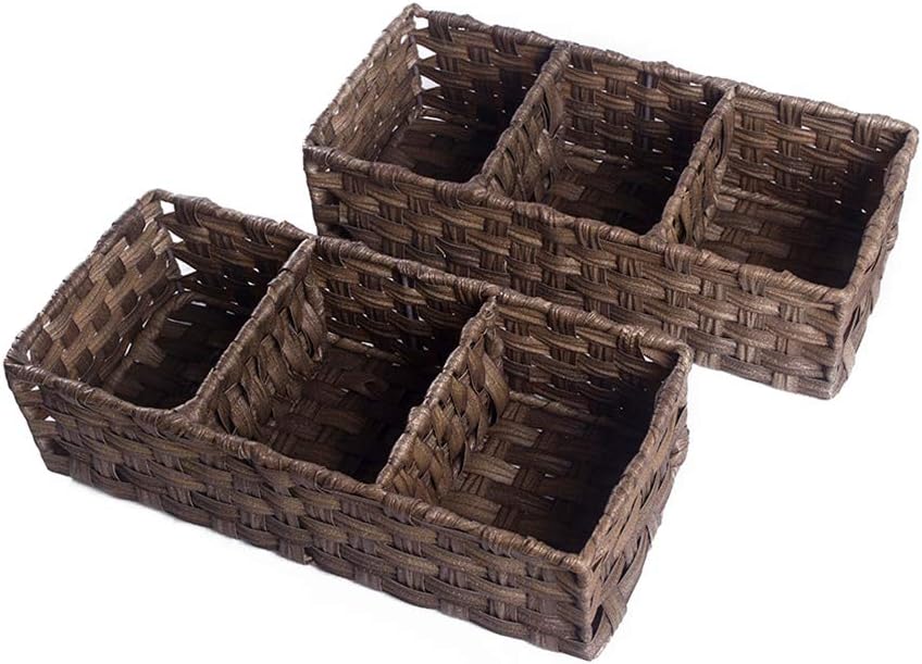 HOSROOME Toilet Paper Basket Larger Compartments Storage Basket for Toilet Tank Top Bathroom Storage Organizer Basket Bin Decorative Basket for Bathroom,(Set of 2,Brown)