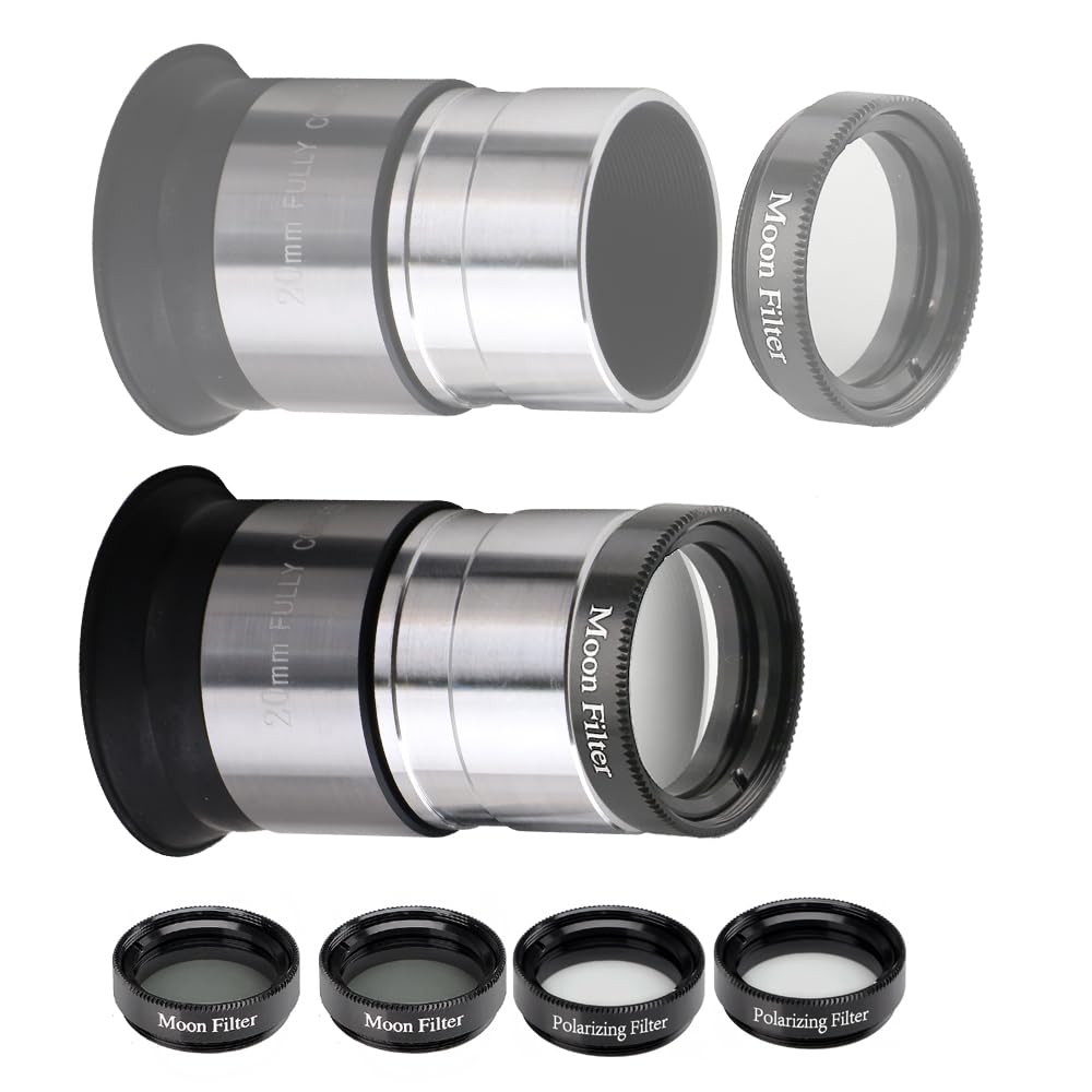 Ensemble Complet d'oculaires de télescope – Optiques Multicouches – Ensemble d'oculaires de 3,2 cm avec objectifs 4 mm, 10 mm, 20 mm, lentille de Barlow 5X, 2 filtres Lune, 2 filtres