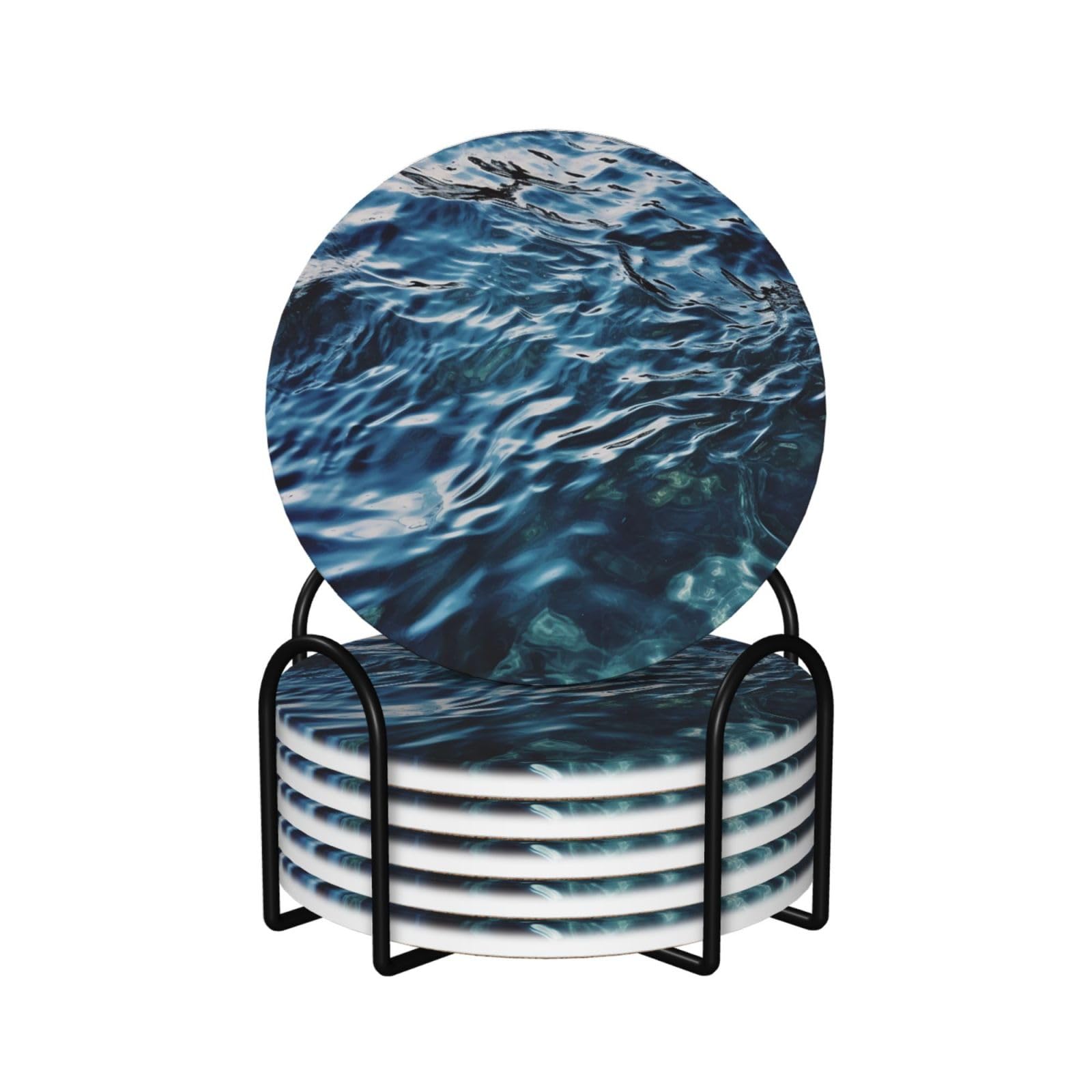 Dessous de verre avec motif eau ondulée en céramique noble et liège naturel premium