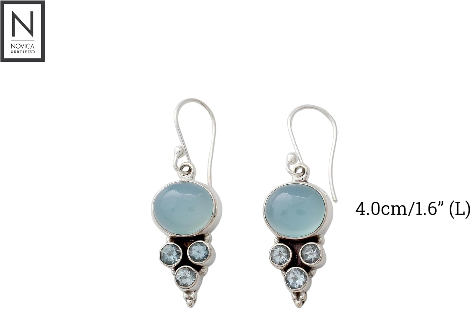 NOVICA Artisan Handmade Blue Topaz Chalcedony Dangle Earrings Light Gemstone Sterling Silver Settings India Serenity Birthstone [1.6 in L x 0.5 in W x 0.3 in D] ' Bubbling Stream' - Image 3