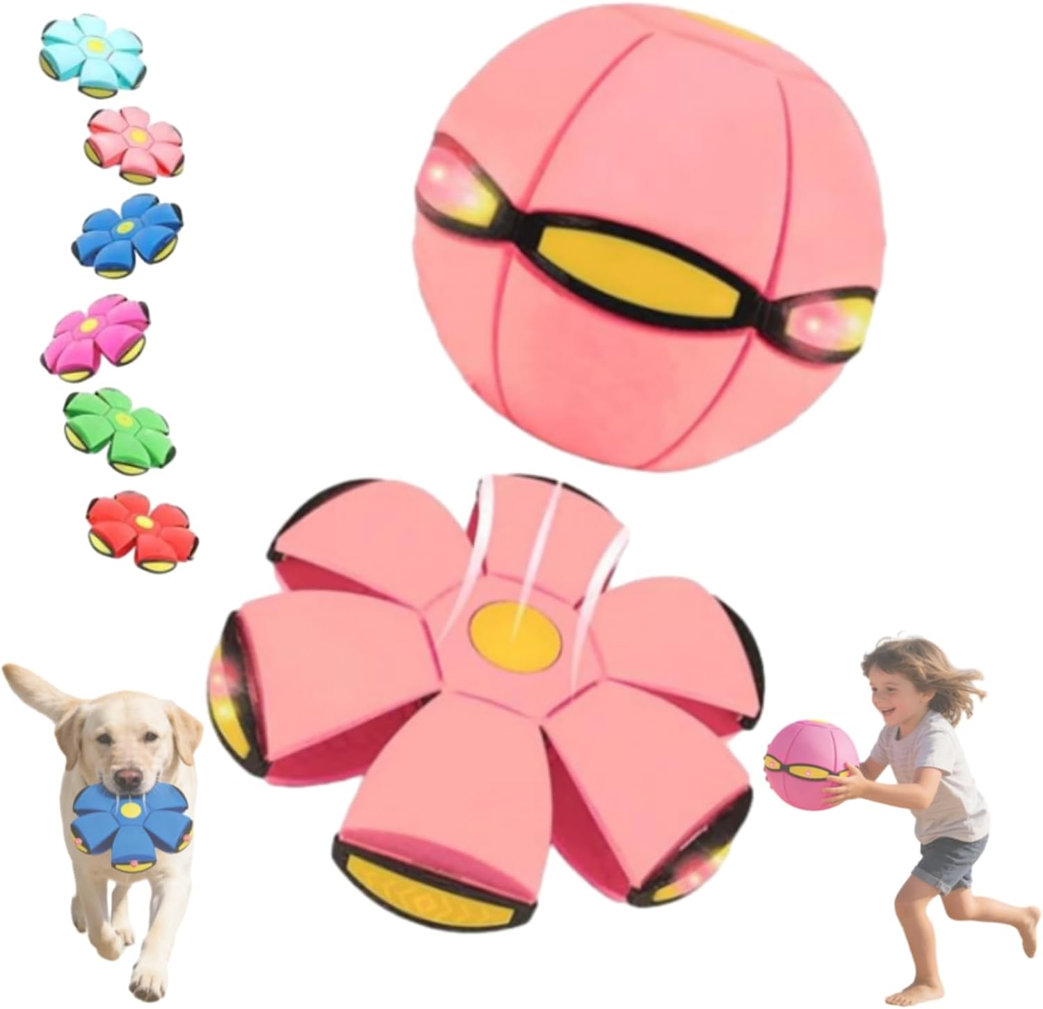 Pop up Ball, Bouncing Balls for Kids, Magic Bouncing Ball, Bouncy Ball, Flying Saucer Ball, Dual Form Freely Switchable Toy with 6 Light, Parent-Child Interaction (4pcs, 6 Light)