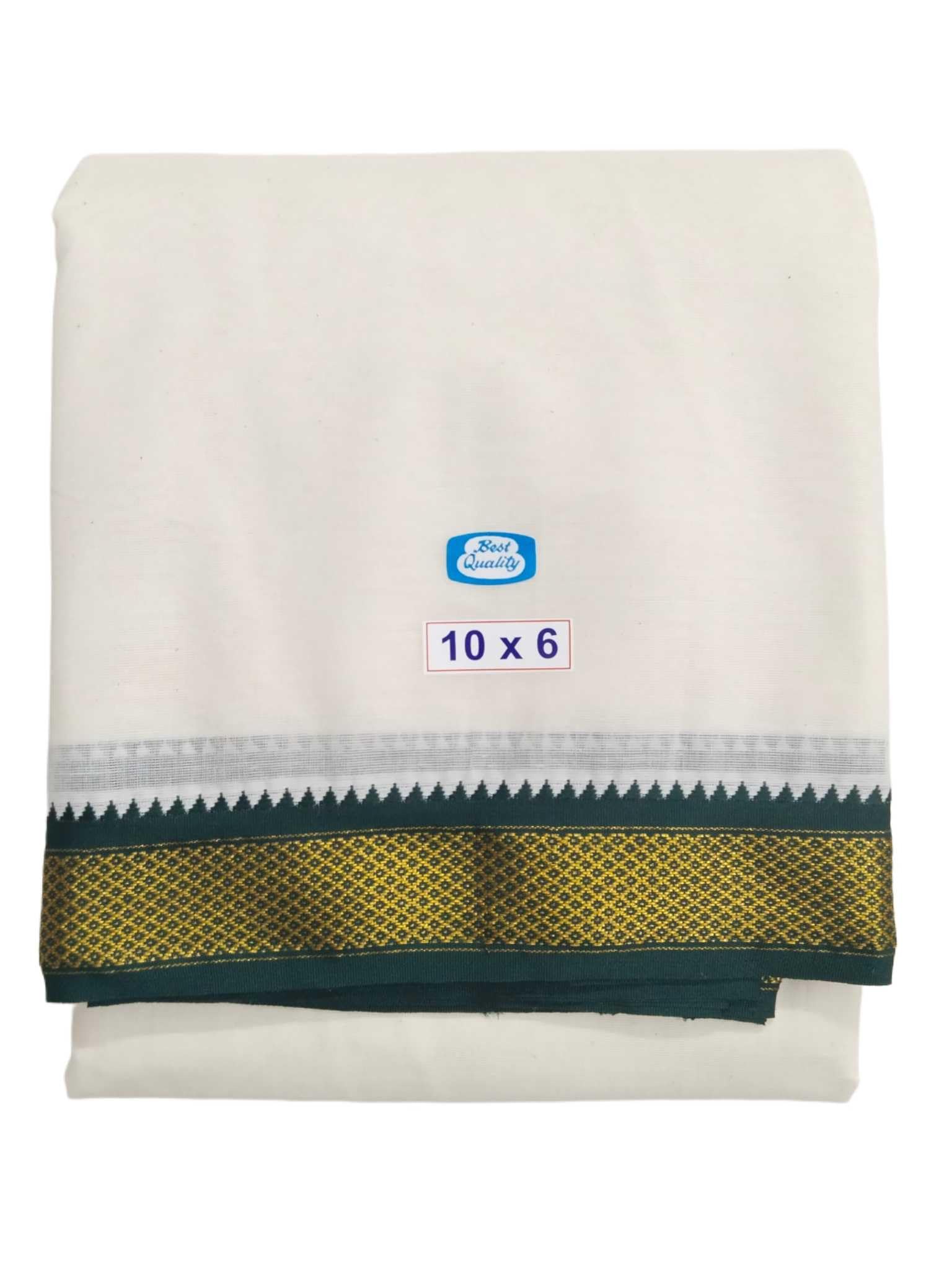sri raajam textiles Traditional Mens Pure Cotton 7 Mayilkan Dhoti with Angavashtram, 10x6 Size, Green & Maroon-Gold Zari Border, Cream Off White Colour, 4.5 Metres Dhoti with 2.75 Metres Angavashtram,10+6 Panchakecham-picture-37