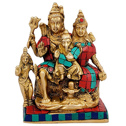 Image of AONA Brass Shiva Parvati Shiv Parivar Shankar Bhagwan Ganesh Family Murti Idol Statue Sculpture, Height 5.5 Inches, Shiva