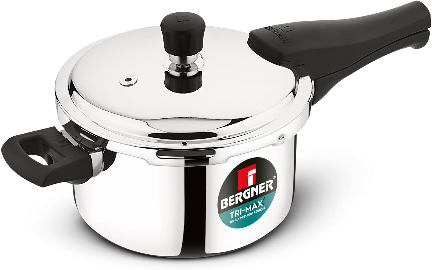 Bergner Tri-Max 6.5 Litres Triply Outer Lid Pressure Cooker, Triply Body, Healthy Cooking, Durable Bakelite Handle, Safety Valve, Measuring Scale Inside, ISI Certified - Induction and Gas Stove Ready