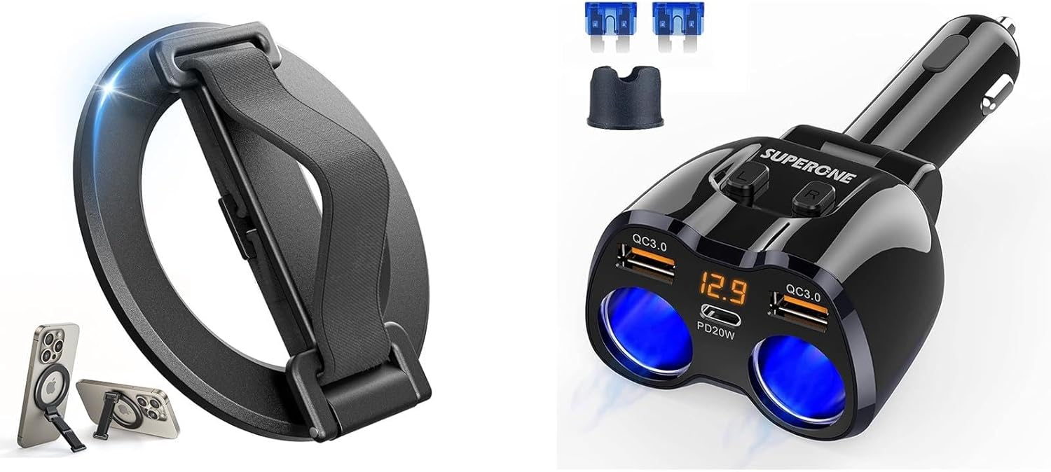 SUPERONE Cigarette Lighter Splitter + 2024 Upgrade for MagSafe Phone Grip—Buy Together to Save