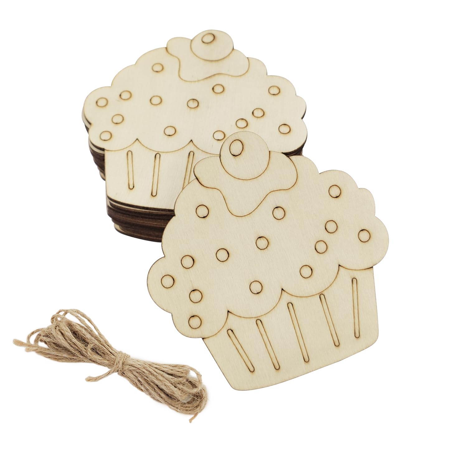 30 Pack 4 Inch Wood Cupcake Crafts Unfinished Wood Birthday Cupcake Cutouts Wooden Cupcake Hanging Ornaments DIY Cupcake Craft Gift Tags for Home
