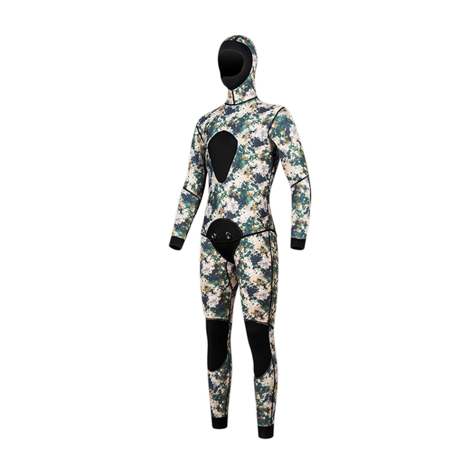 Elprico Muta da Sub da Uomo da 3 Mm, Muta da Sub in Due Pezzi con Cappuccio con Imbottitura Sul Petto e Pantaloni Lunghi per Pesca Subacquea, Surf, Apnea