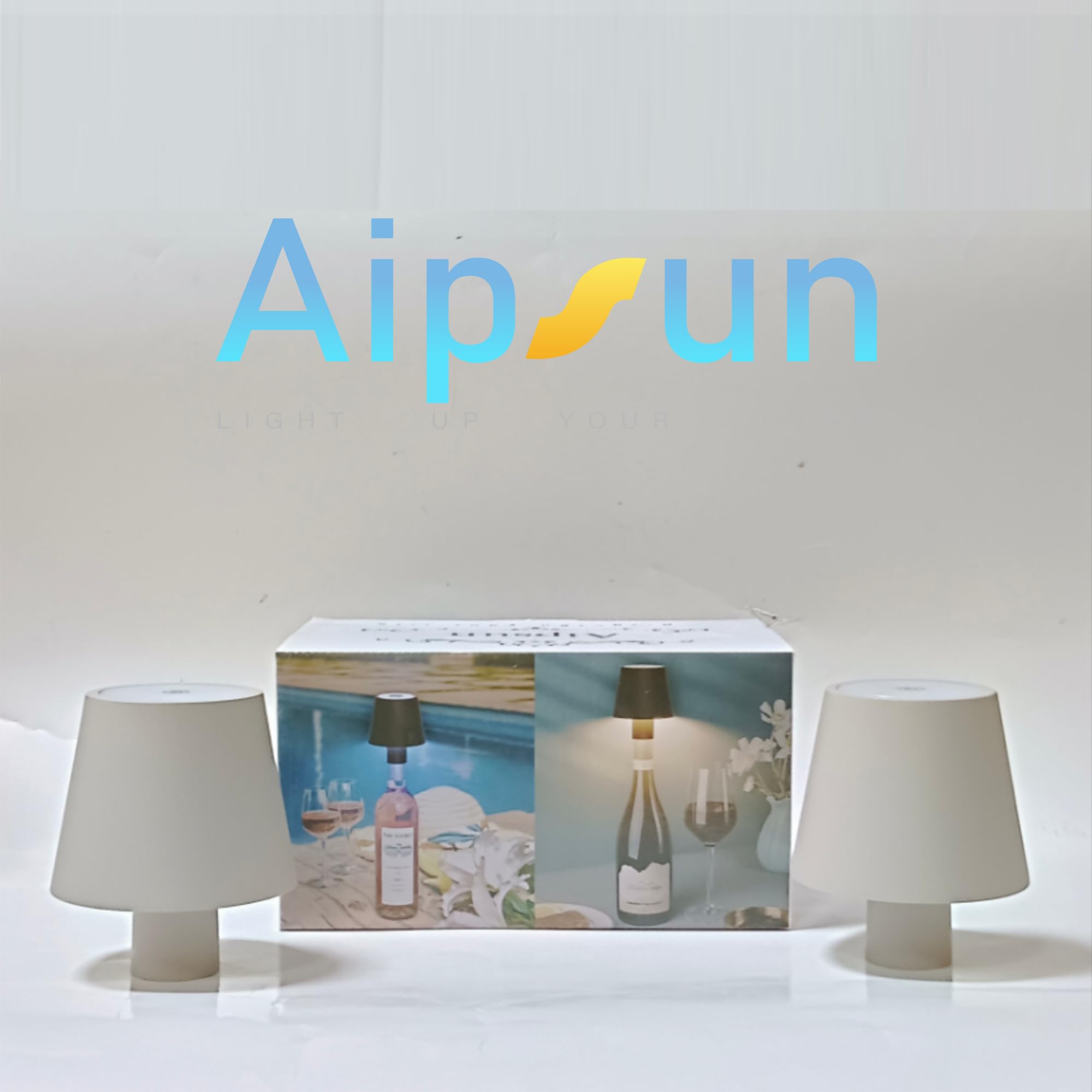 Aipsun Confezione da 2 lampade da tavolo a LED a batteria, dimmerabili, colore beige, 2700 K-6000 K, 3 W, IP54, lampada a bottiglia, in alluminio, per giardino, bar e ristorante