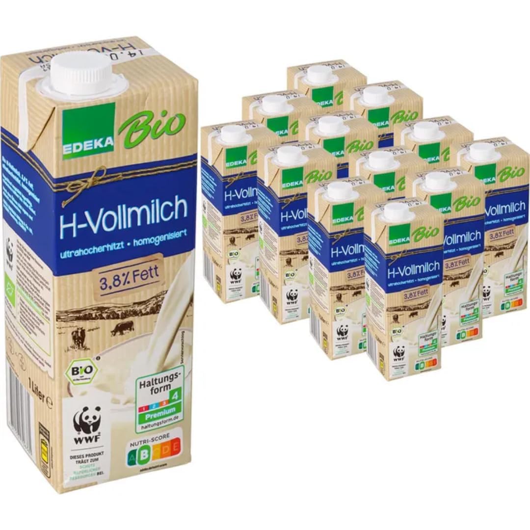 Milch H-Vollmilch 3,8% Fett, Haltbare Milch,je 1 Liter, 24 Stück mit pufai Grocery