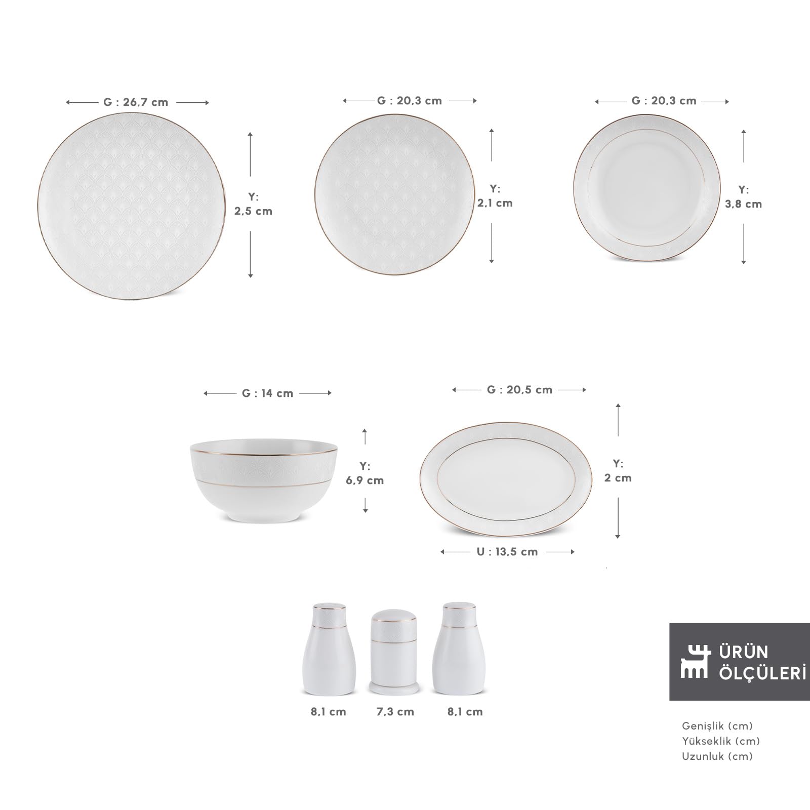 Karaca Set di stoviglie da cucina moderno per 12 persone, in porcellana Bone China, lavabili in lavastoviglie, durevoli ed eleganti, finiture dorate, 53 pezzi