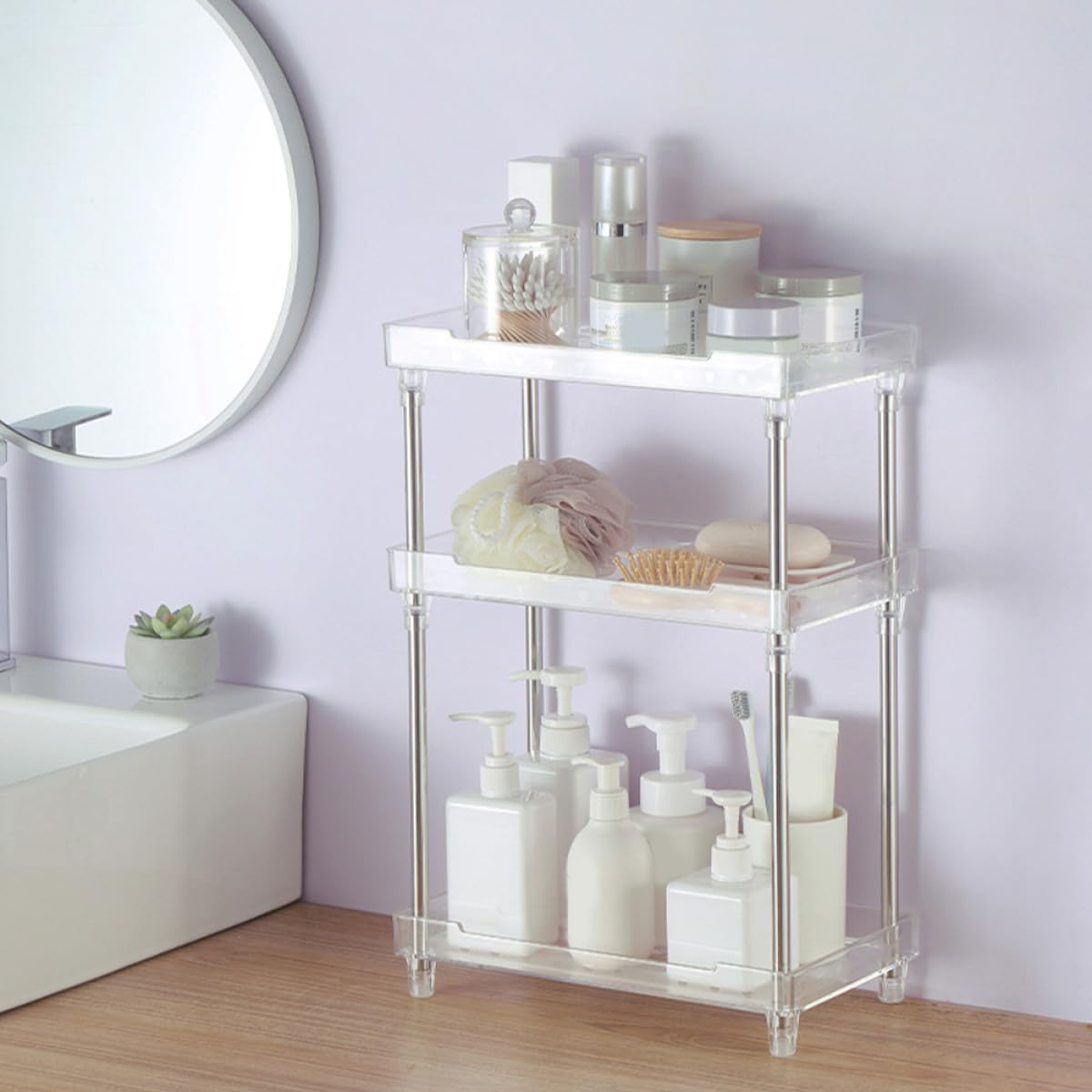 GANAZONO Organizador de Cosméticos Multilayer para Baño Estructura de PS y Acero Inoxidable, Diseño Delicado para Mantener Maquillaje y Perfumes Ordenados y Accesibles