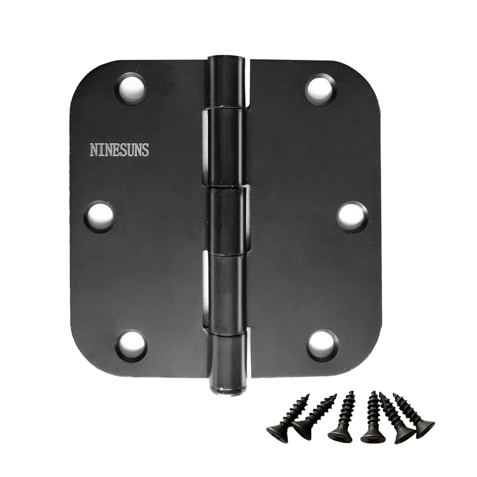 NINE SUNS 3 Pack Door Hinges 3 1/2 Inch - Matte Black Silent Hinges for Doors - 5/8" Radius Round Corners for All Interior Doors - Removable Pin