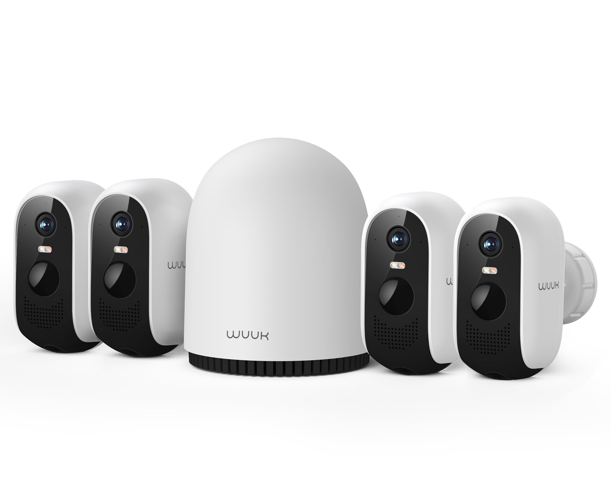 WUUK Security Cameras Wireless Outdoor 2K, Homebase + 4 Cameras, No Monthly Fees, 32GB Storage, 240 Days Battery Life, Night Vision, Motion Detection, 2.4/5 GHz WiFi, Compatible with Alexa & Google