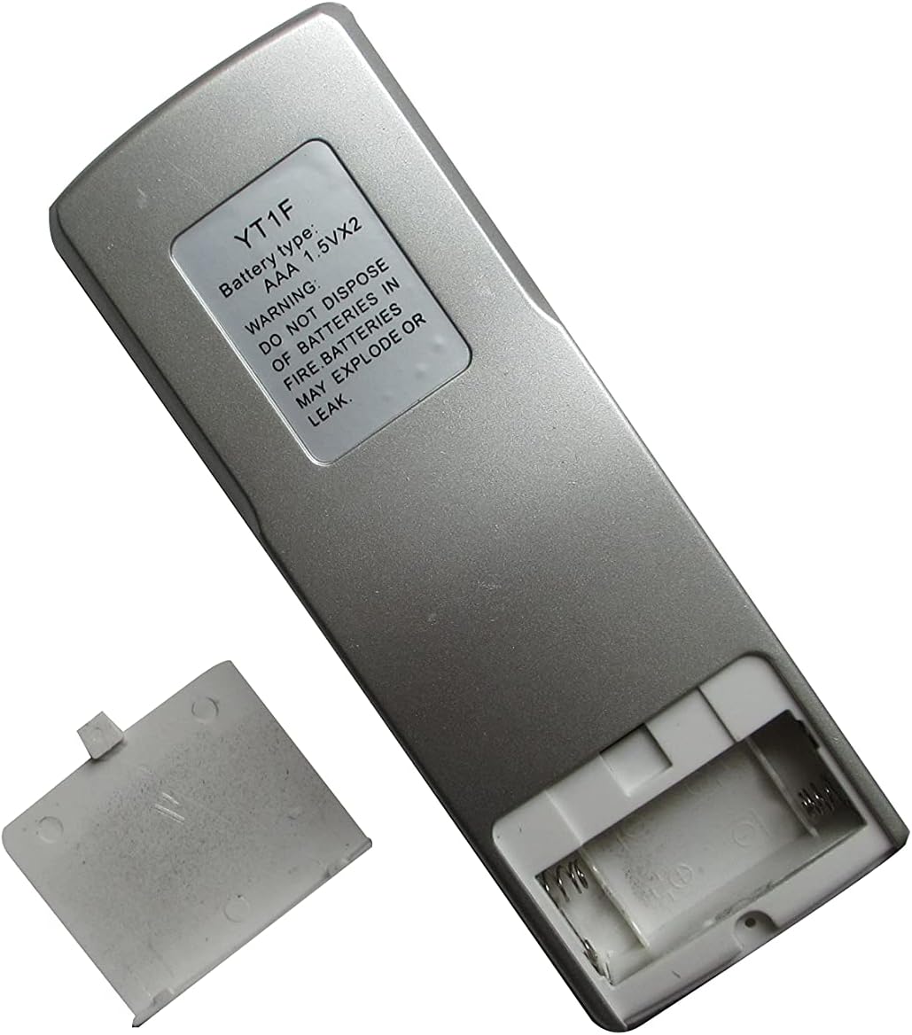 Back view of the Hotsmtbang replacement remote control with the battery compartment open, showing the slots for two AAA batteries.