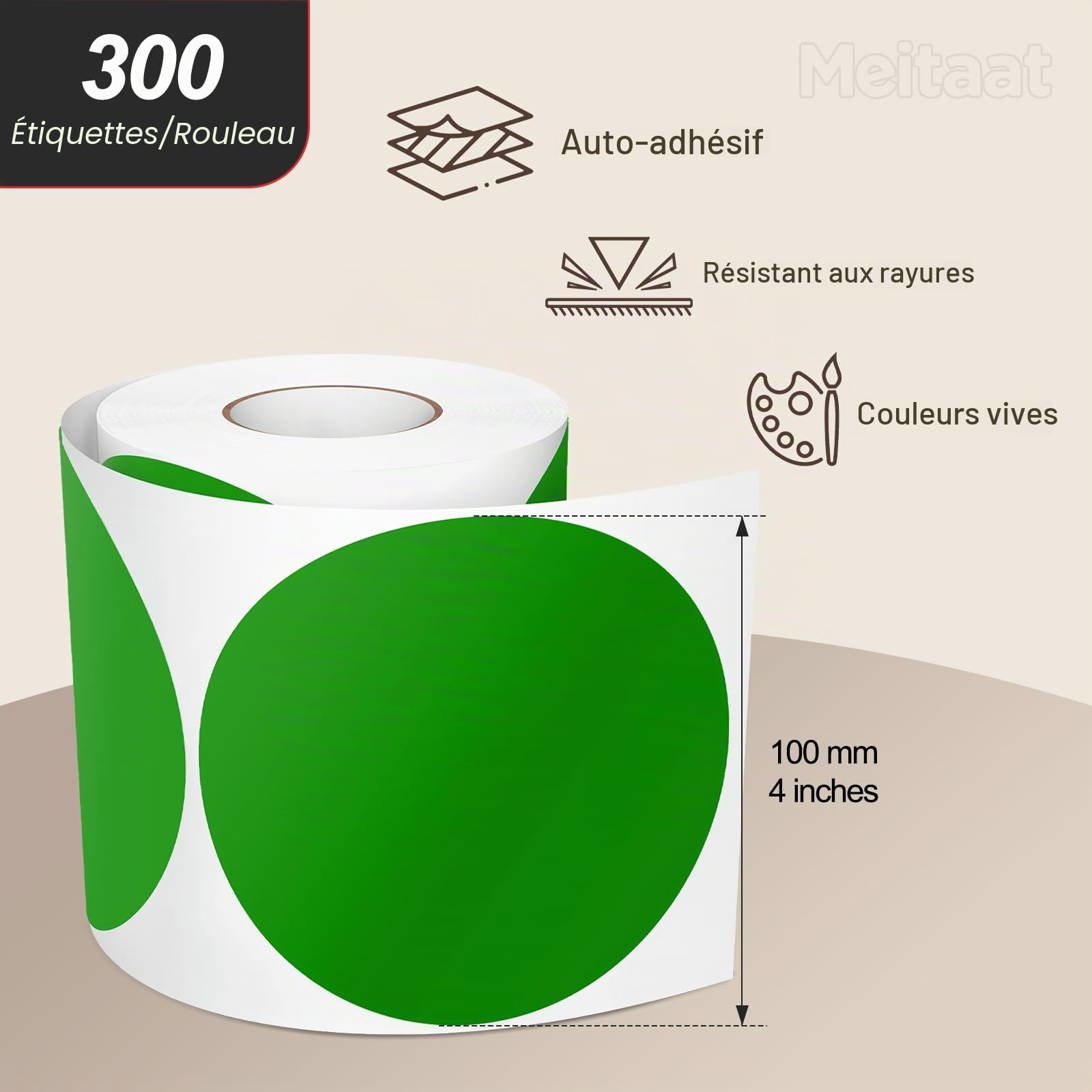 300 Pieces Gommettes Rondes Vertes 100 mm Autocollantes Pastilles Adhésives Étiquettes Circulaires en Vinyle et ÉTanche pour Sols & Entrepôts