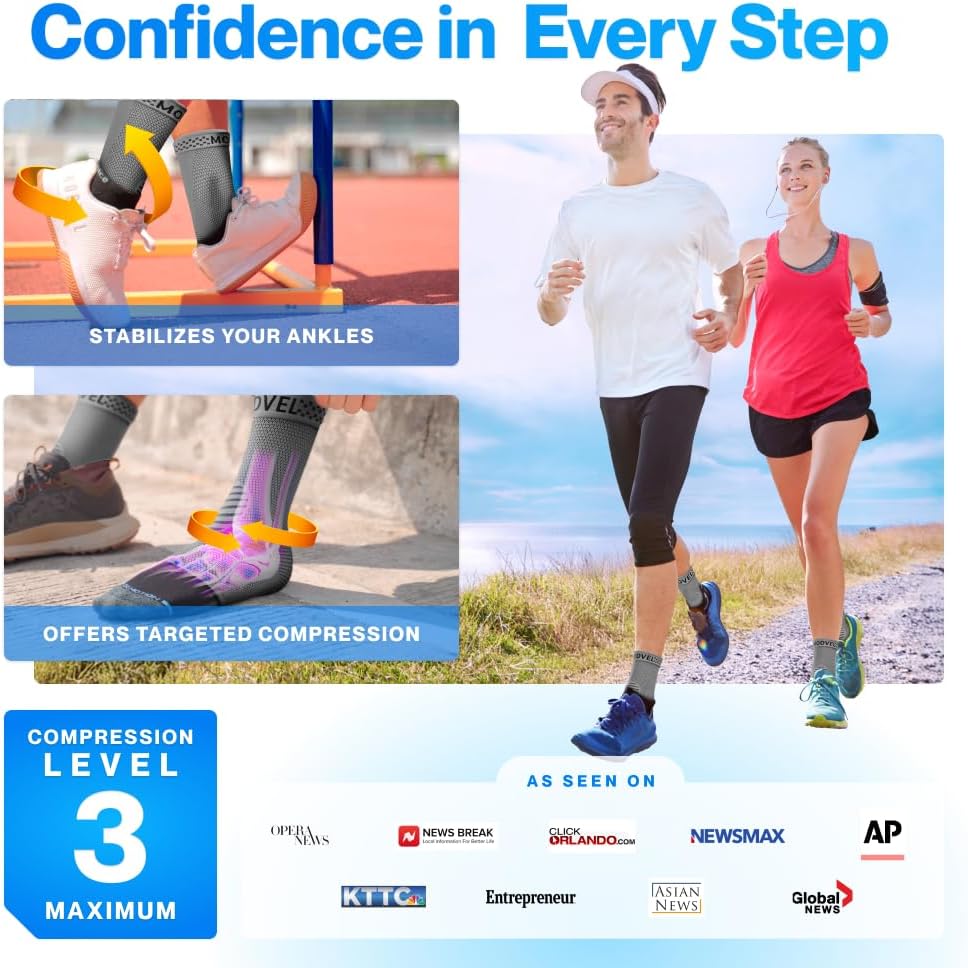 Modvel Foot & Ankle Brace Socks for Sprained Ankle Compression Sleeve - Foot Support for Women & Men - Tendonitis & Arthritis Ankle Brace Sports Running, Torn Ligaments & Women Stabilizing Ankle Wrap